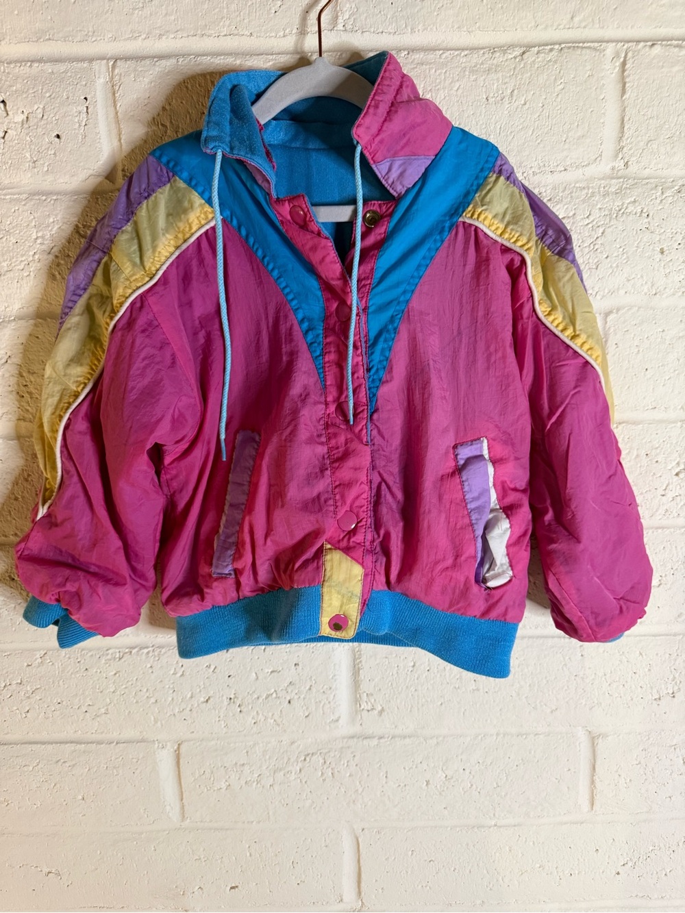 80s/90s Vintage Colorblock Windbreaker Jacket Pink & Blue Reversible Size 4/5